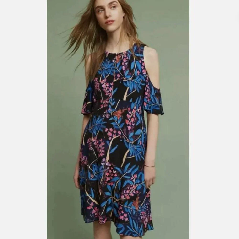 Maeve x Anthropologie Elia Cold Shoulder Dress Flutter Sleeves - 0P - Picture 1 of 11